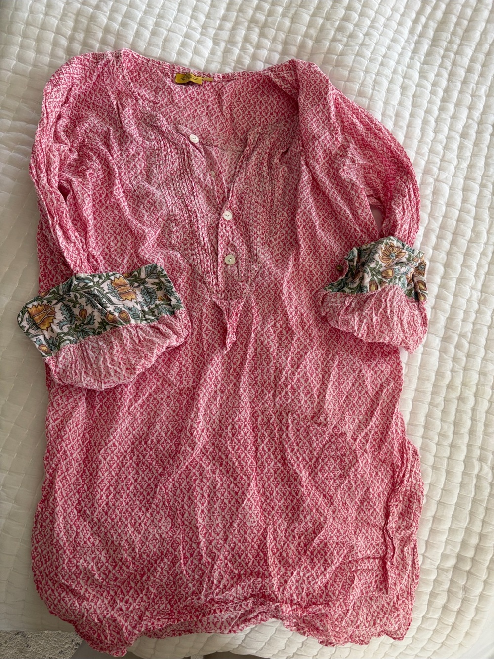 Roberta Roller Rabbit Pink Printed Tunic Cover-Up with Floral Cuffs